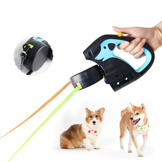 Correa doble retráctil para perro con luces LED